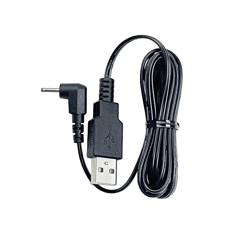 Black USB cable with plug on a white background