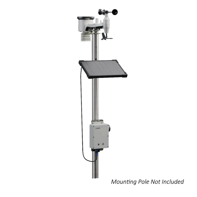 Ecowitt WittField Combo/Suite 4G Mobile Solar Weather Station with a 7-in-1 sensor array mounted on a pole, without the pole included.