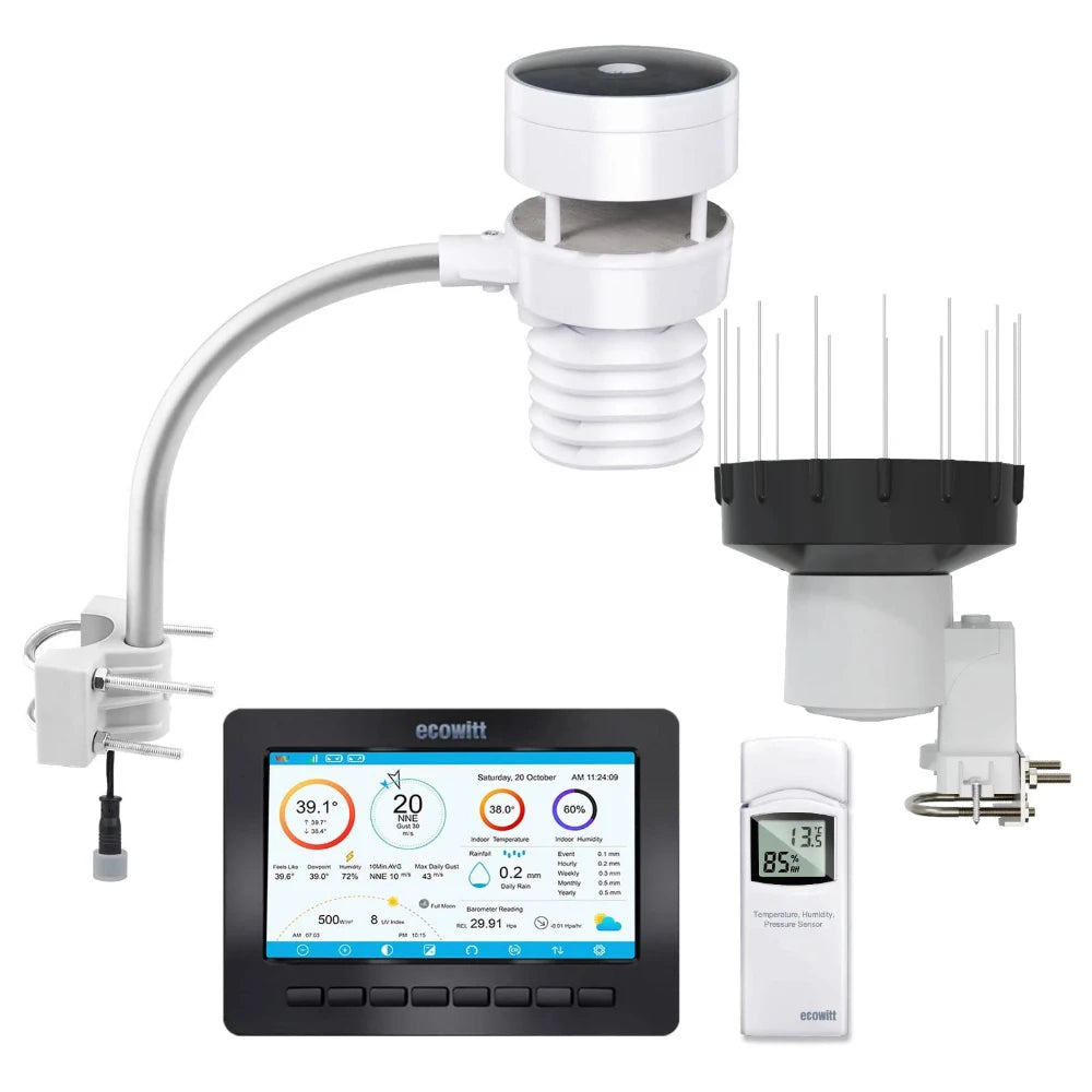 Ecowitt HP2553H Weather Station with 7" TFT Display, 6-in-1 Sonic Wind Sensor & Rain Collector