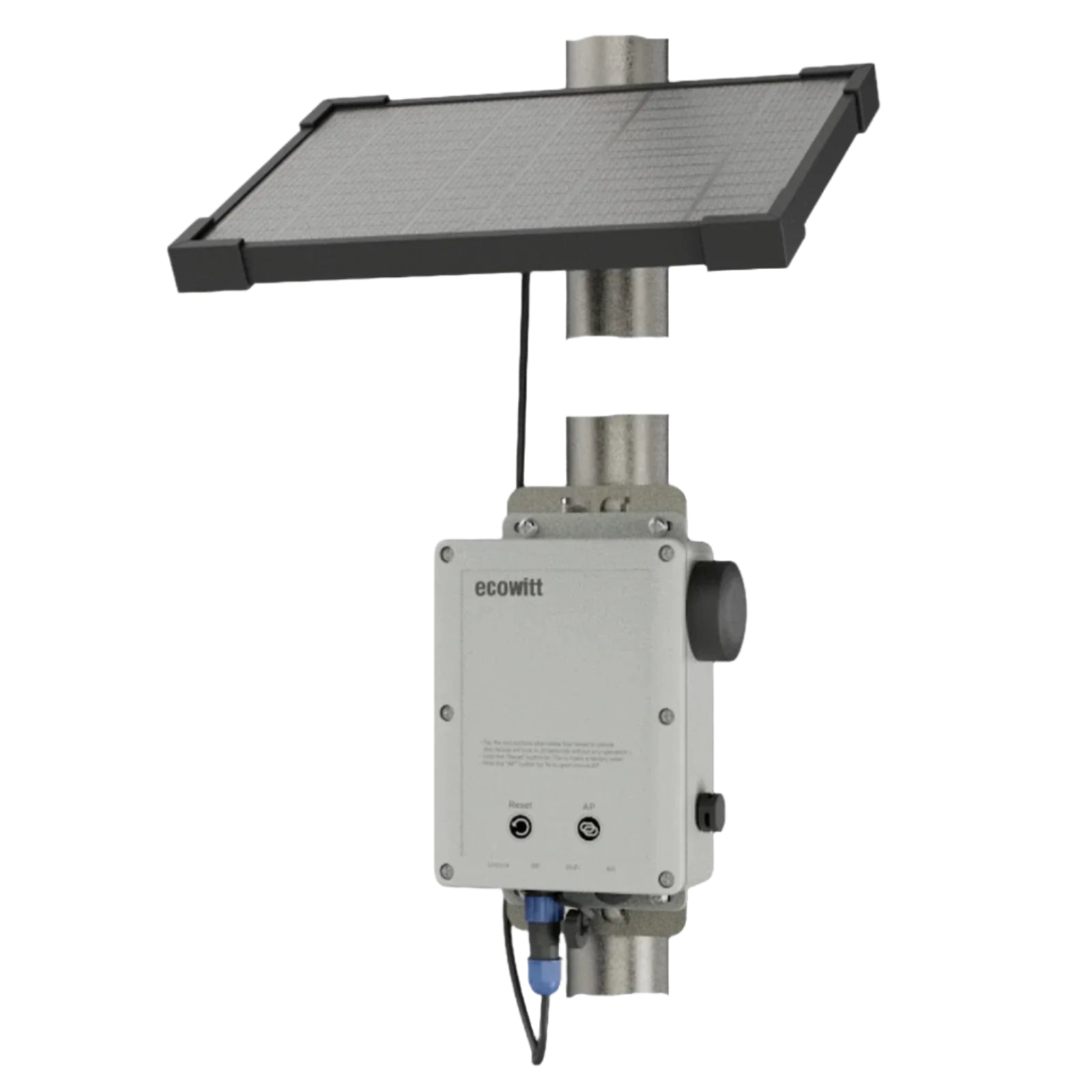 Ecowitt WS6210 4G Mobile Gateway, a device for monitoring micro-climate change with a solar panel on top and various ports and buttons visible on the front panel.